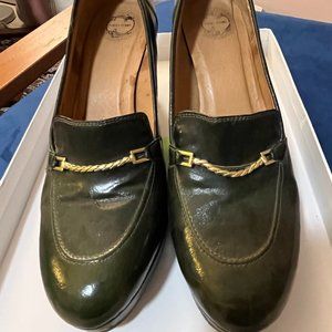 Anthropologie Lucky Penny Nadette Glossed Loafers, Green, sz 8.5